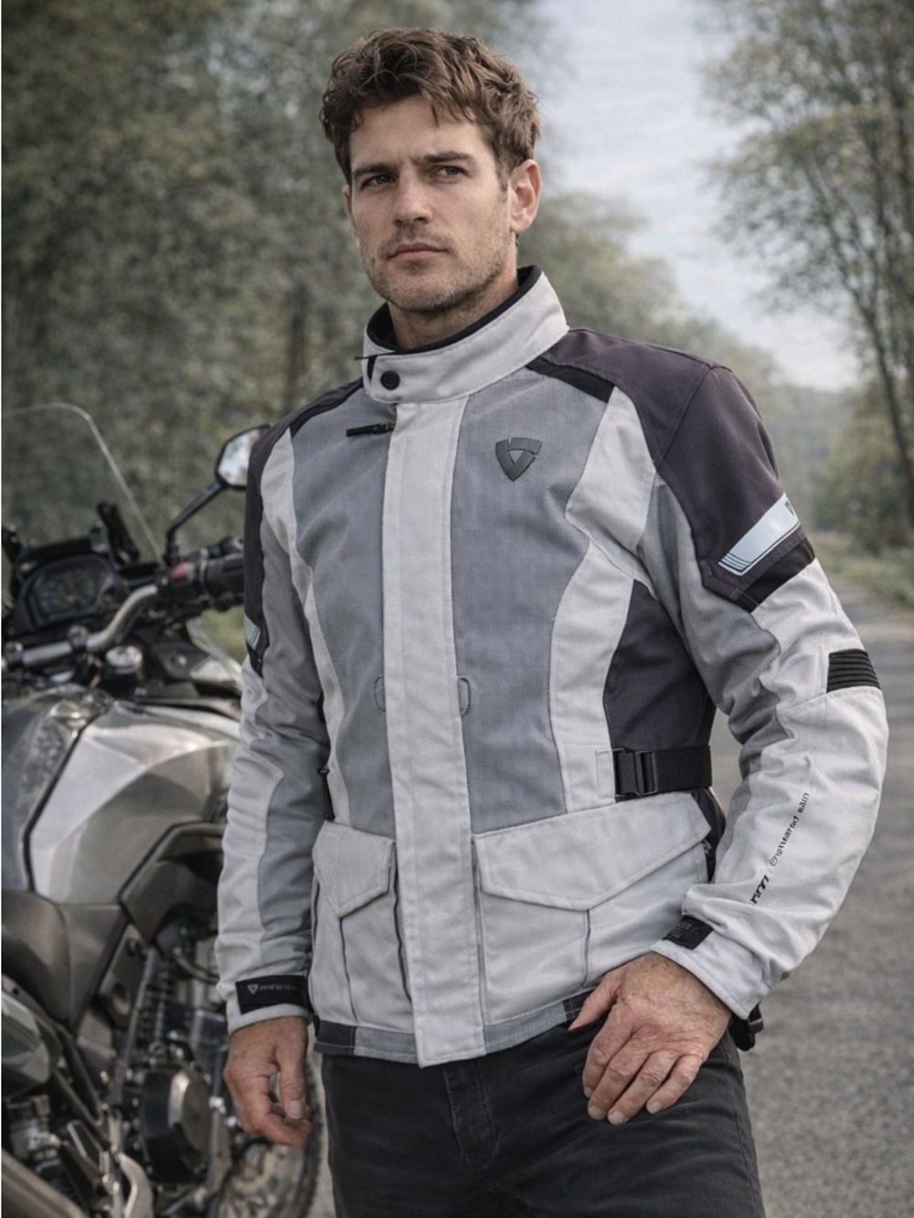 REV’IT! Motorcycle Jacket + Removable Thermal Liner – Grey/Black Touring Jacket